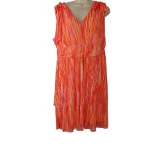 Versona Womens Mini Dress Coral Layered Tie Shoulders Mesh L New